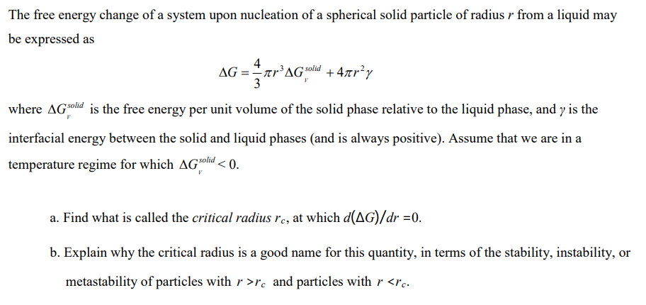 Solved = + 4zrºy The free energy change of a system upon | Chegg.com