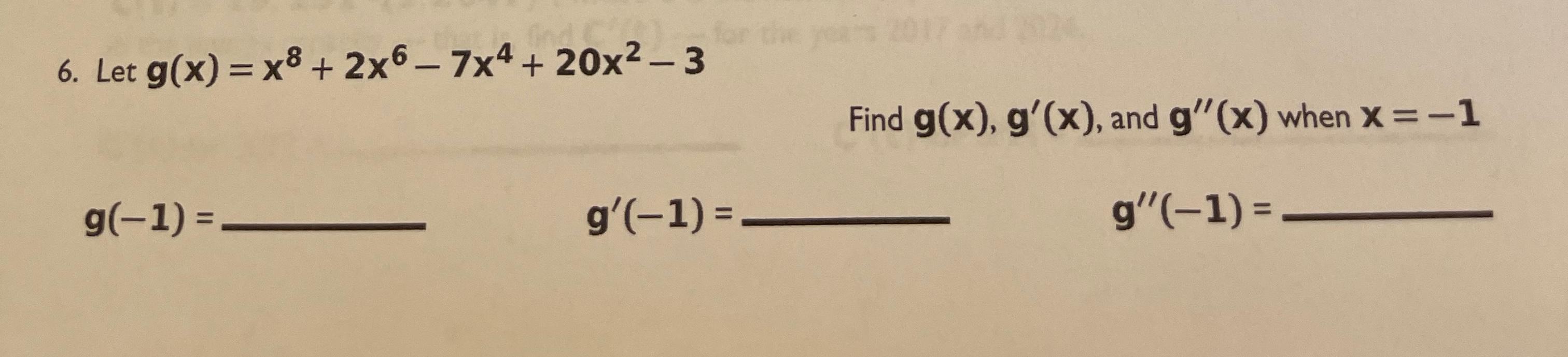 g x )= 2x 2 8x 6