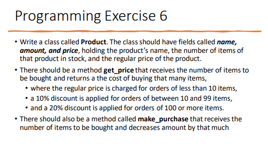 Solved - Write a class called Product. The class should have | Chegg.com