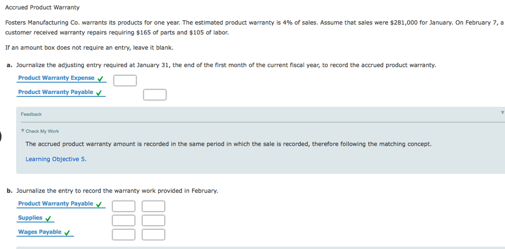 Solved Accrued Product Warranty Fosters Manufacturing Co.