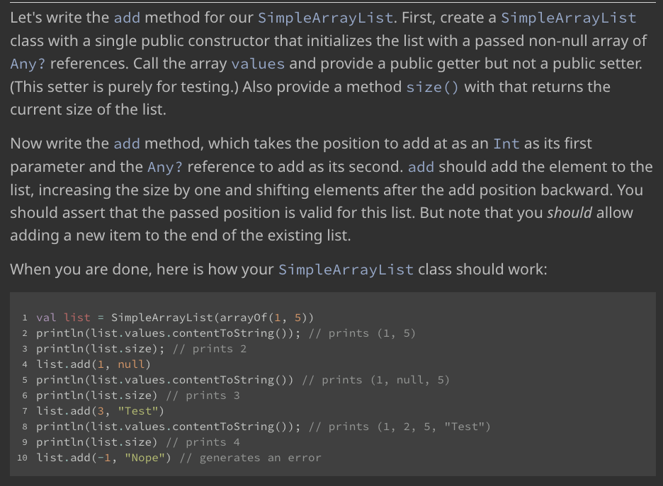 Let's write the add method for our SimpleArrayList. | Chegg.com