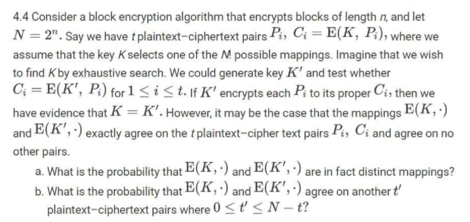 4.4 Consider A Block Encryption Algorithm That | Chegg.com