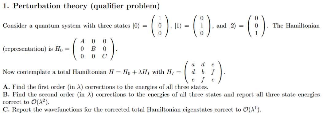 Solved 1. Perturbation theory (qualifier problem) Consider a | Chegg.com