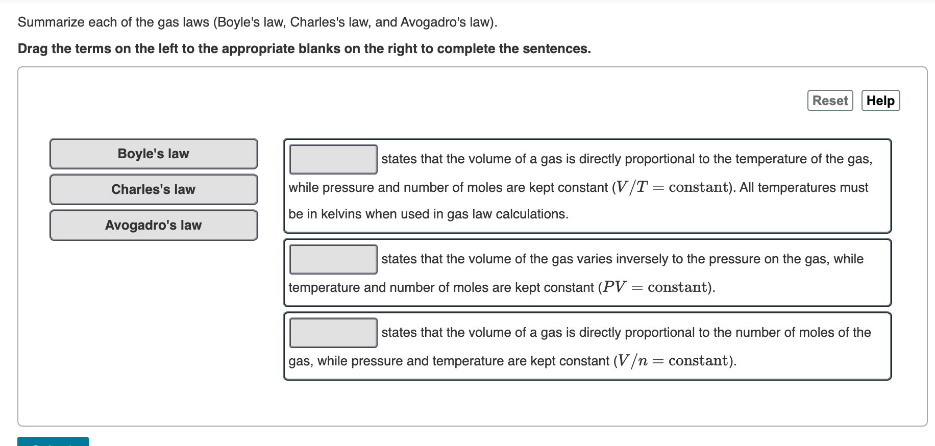 Solved Summarize each of the gas laws (Boyle&rsquo;s law, | Chegg.com