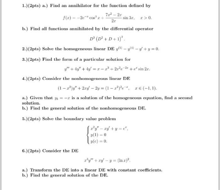 Solved a.) Find an annihilator for the function defined by | Chegg.com