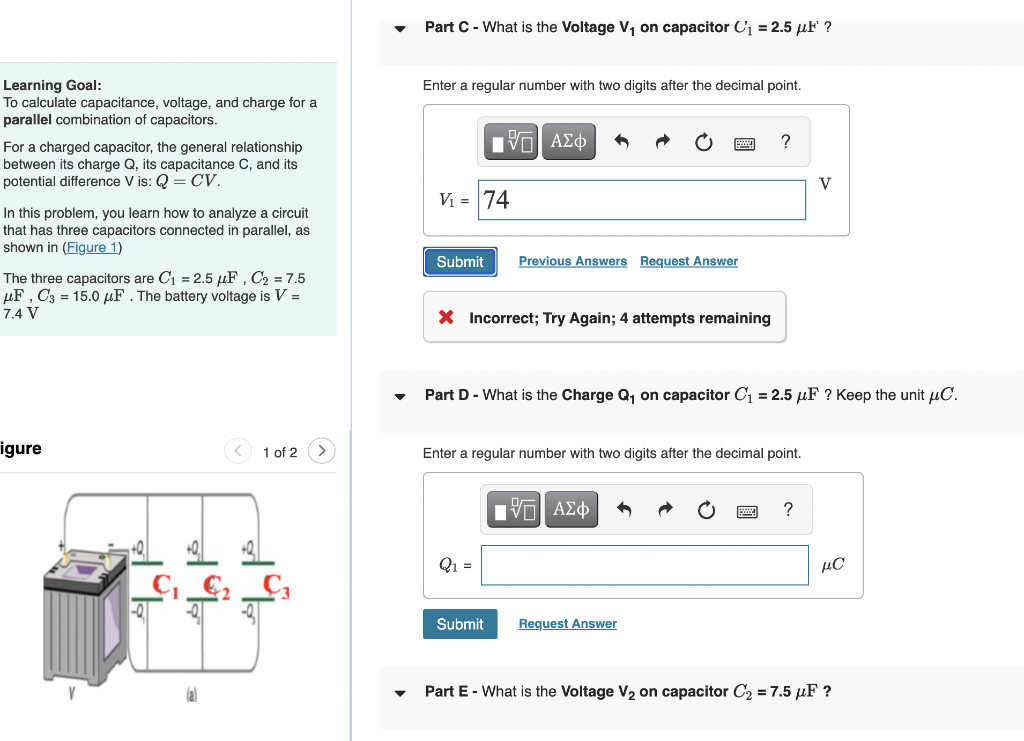 Learning Goal:
To calculate capacitance, voltage, and charge for a
parallel combination of capacitors.
For a charged capacito