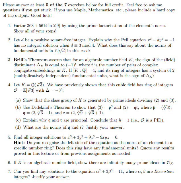 = Please answer at least 5 of the 7 exercises below | Chegg.com