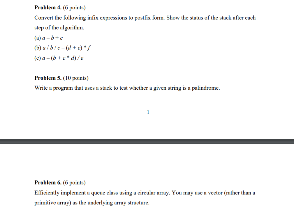 Solved Problem 3. (6 points) Evaluate the following postfix | Chegg.com