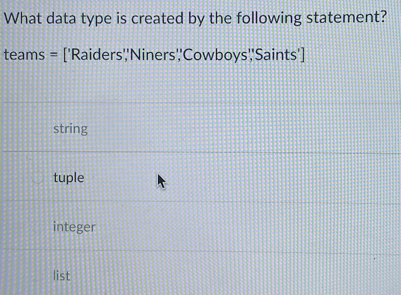 Solved What data type is created by the following statement? | Chegg.com