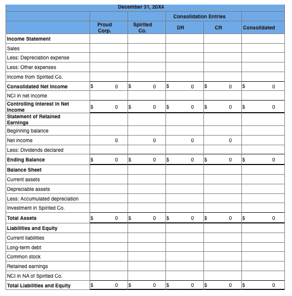 Solved Proud Corporation acquired 80 percent of Spirited | Chegg.com