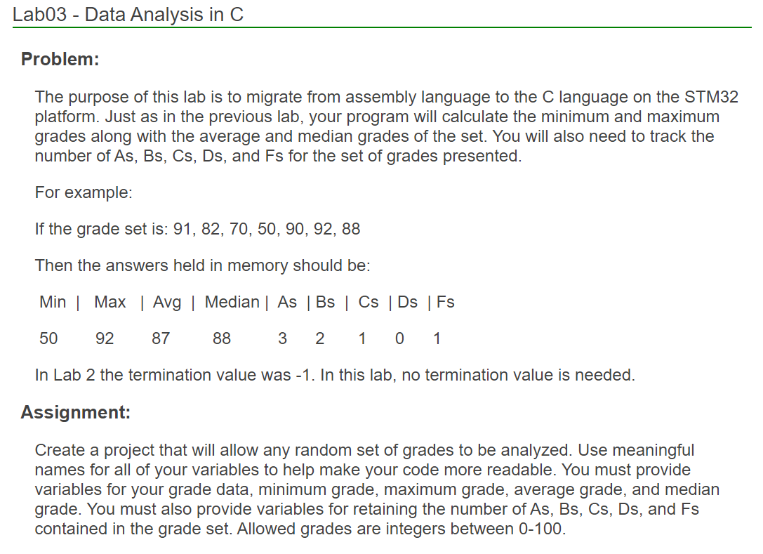 Solved Lab03 - Data Analysis in C Problem: The purpose of | Chegg.com