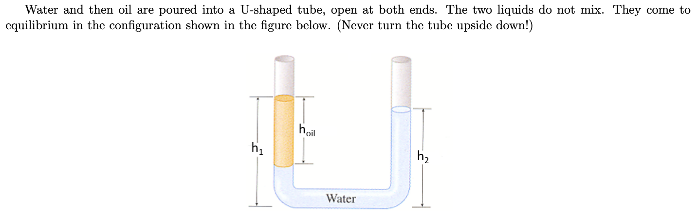 Water and then oil are poured into a U-shaped tube, | Chegg.com