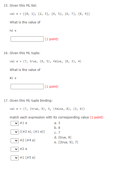 Solved 15. Given this ML list: val e = [[0, 1], [2, 3], [4, | Chegg.com