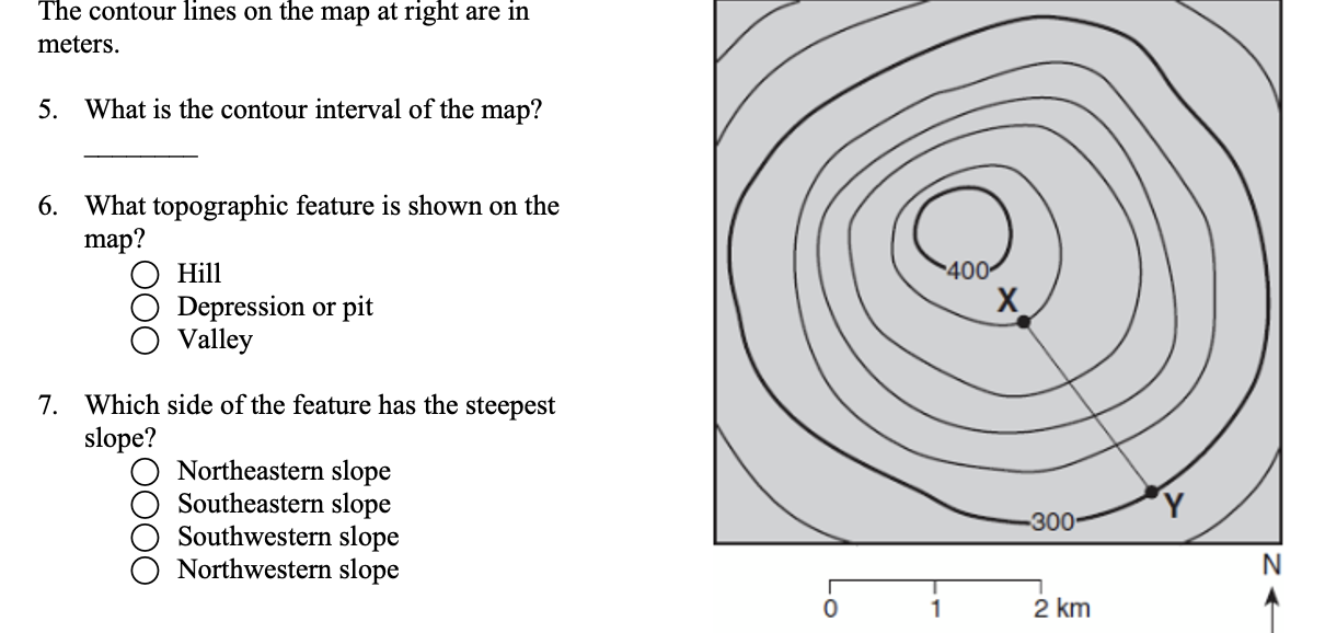 Solved The contour lines on the map at right are in meters.
