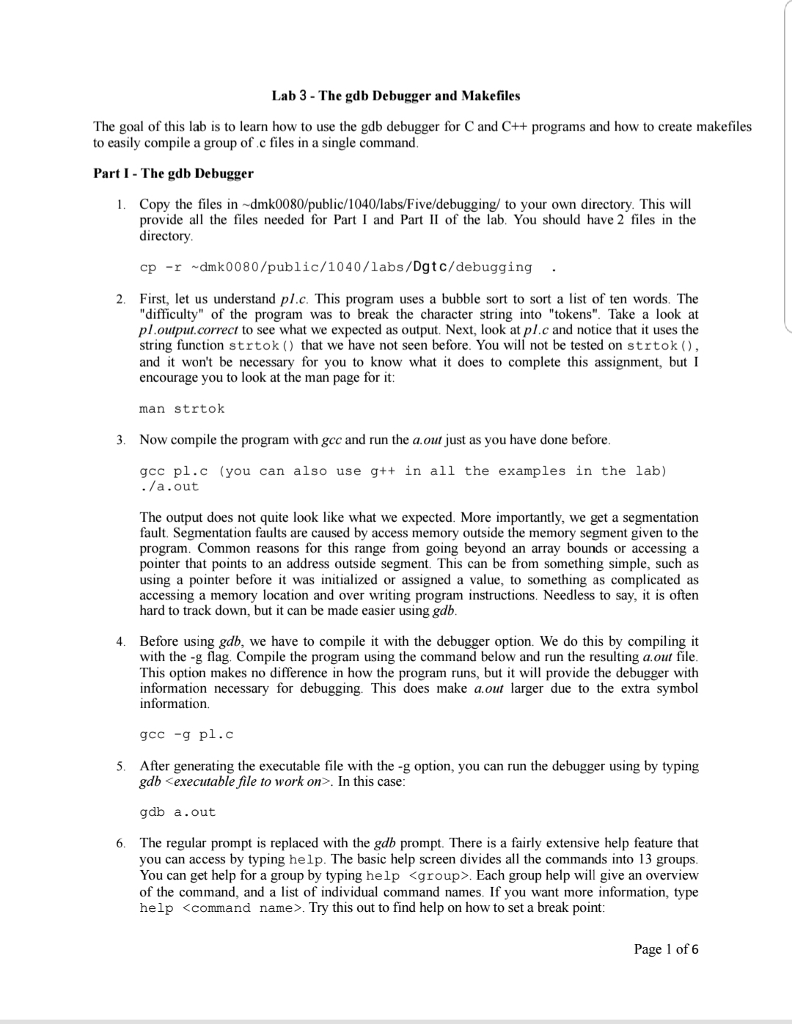 Lab 3 The Gdb Debugger And Makefiles The Goal Of Chegg Lab 3 The Gdb Debugger And Makefiles The Goal Of Chegg