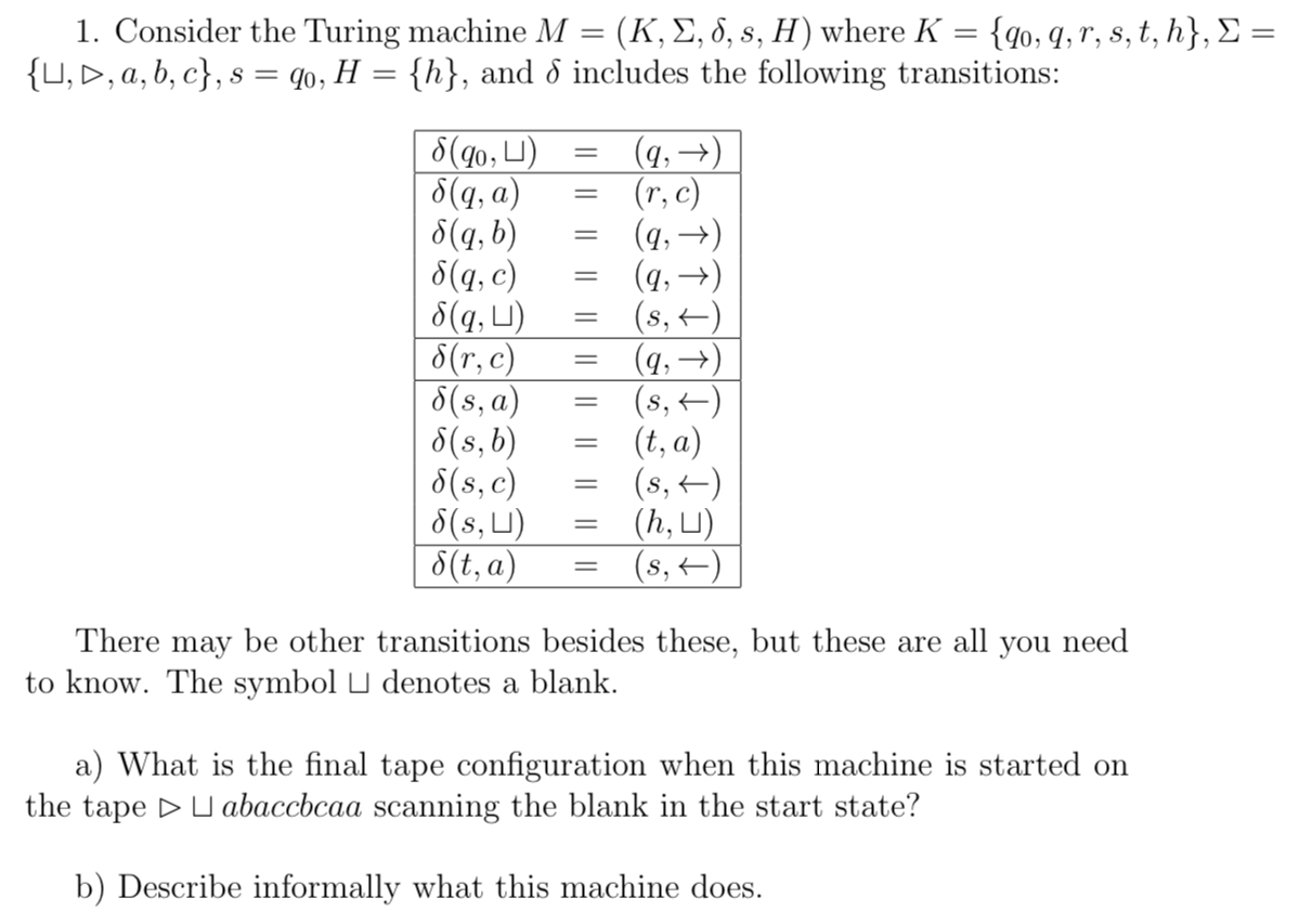 Solved 1 Consider The Turing Machine M K 2 8 S H Chegg Com