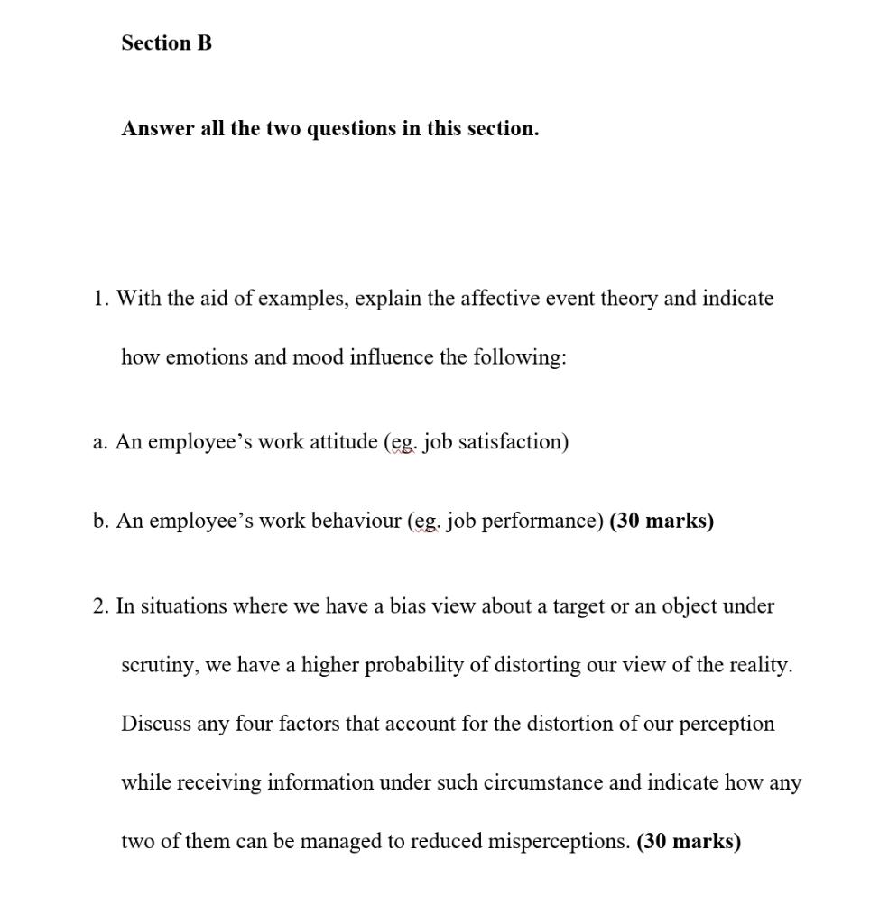 Solved Section B Answer All The Two Questions In This | Chegg.com