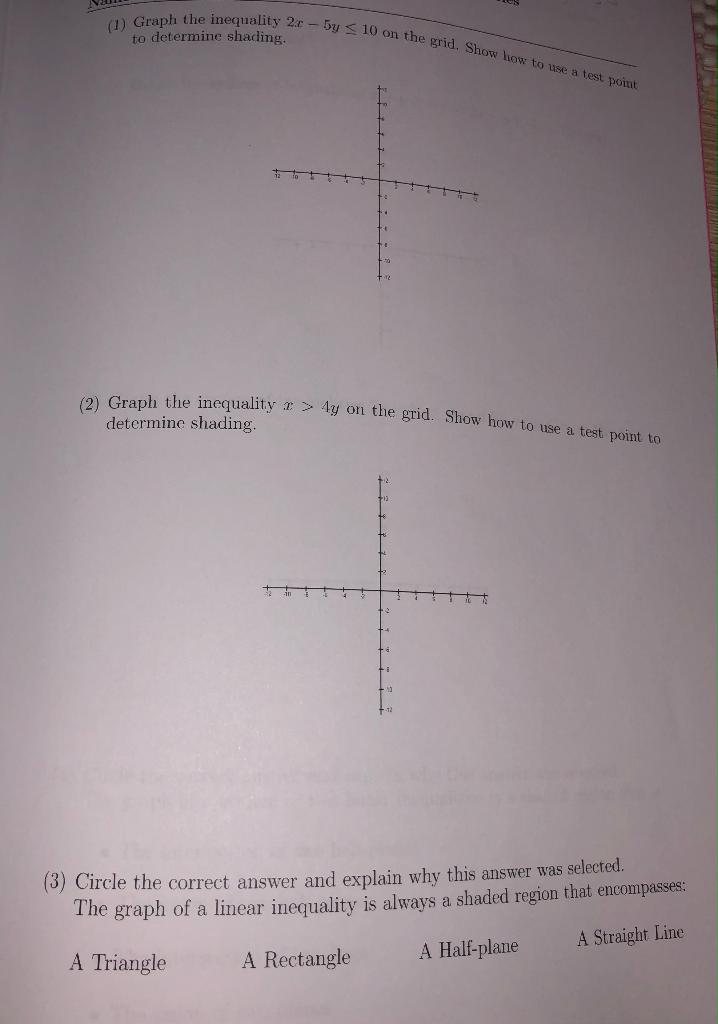 Solved (1) Graph the inequality 2. to determine shading. by | Chegg.com