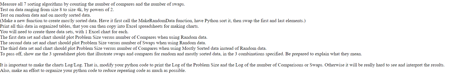 Measure all 7 sorting algorithms by counting the | Chegg.com