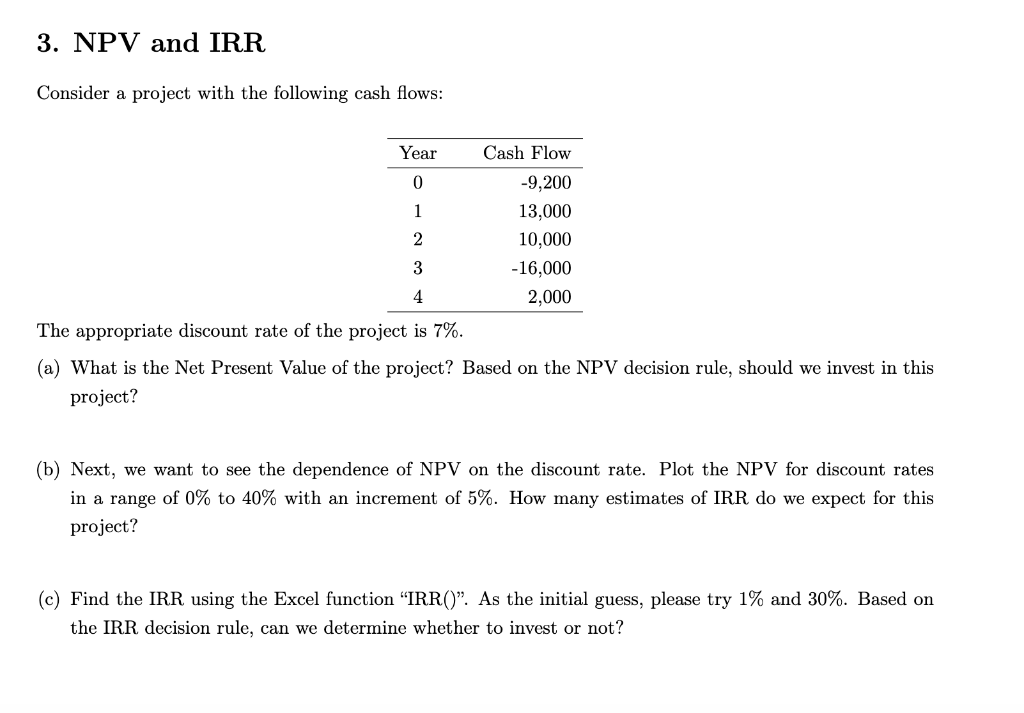 Solved Consider a project with the following cash flows: The | Chegg.com