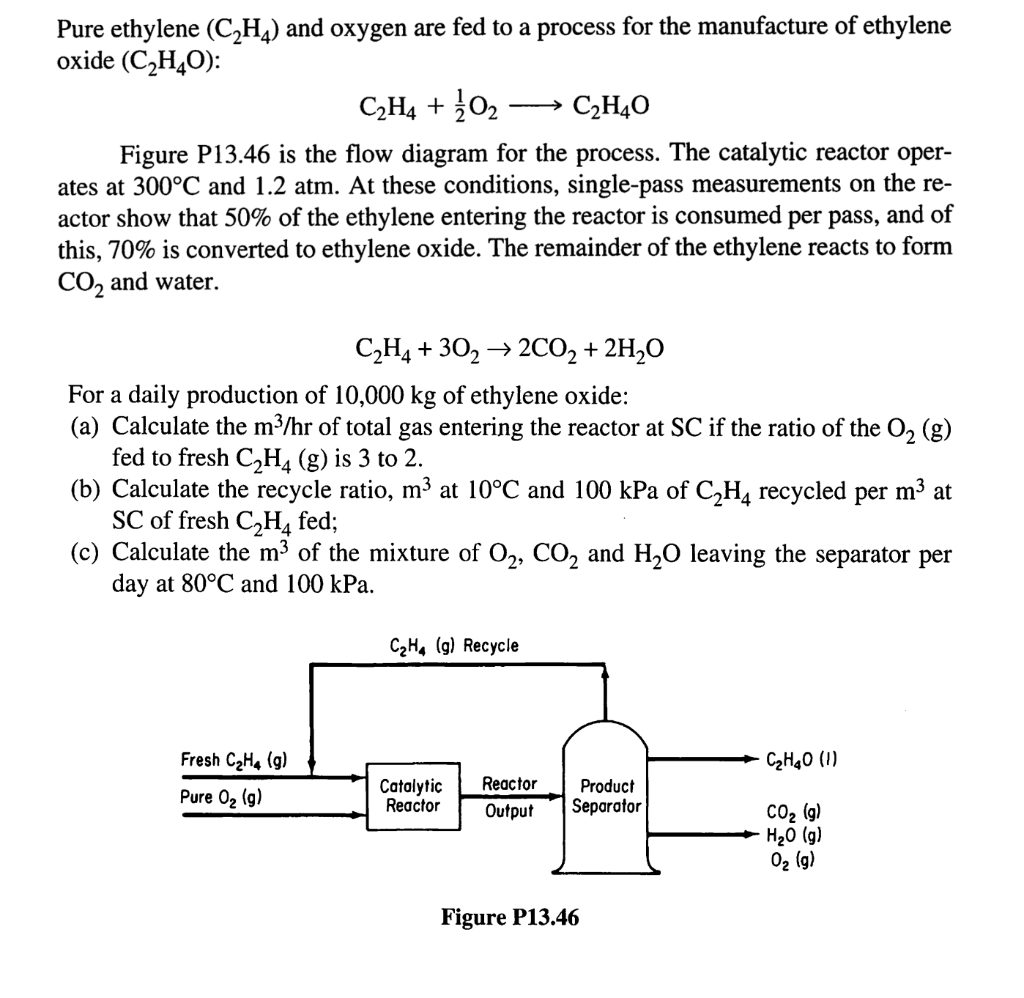 Solved Pure ethylene C2H4 and oxygen are fed to a process