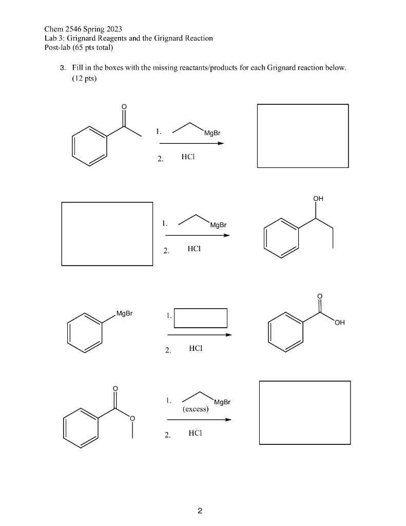 Solved Chem 2546 Spring 2023 Lab 3: Grignard Reagents and | Chegg.com