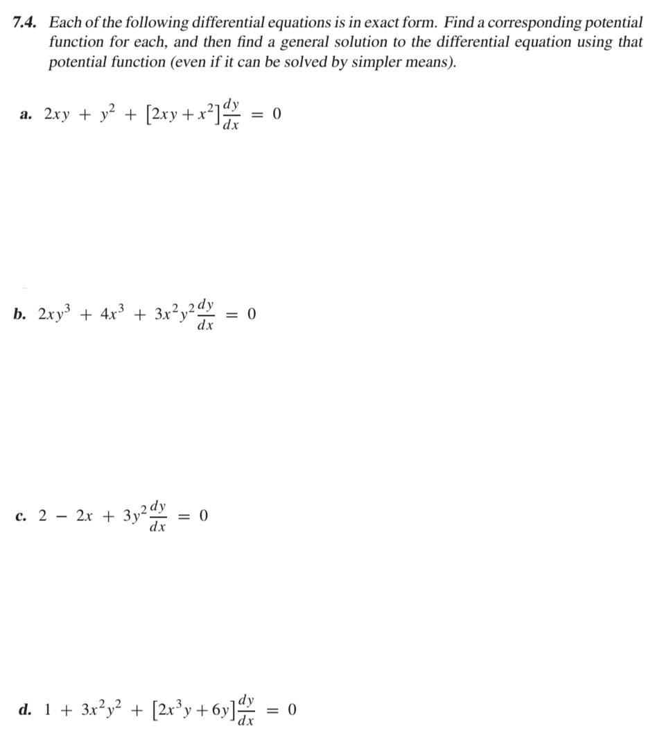 Solved 7.4. Each of the following differential equations is | Chegg.com