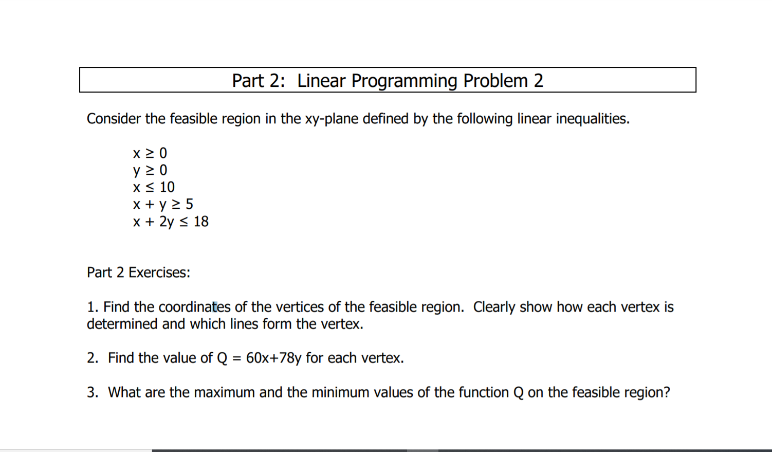 Solved Part 2: Linear Programming Problem 2 Consider the | Chegg.com