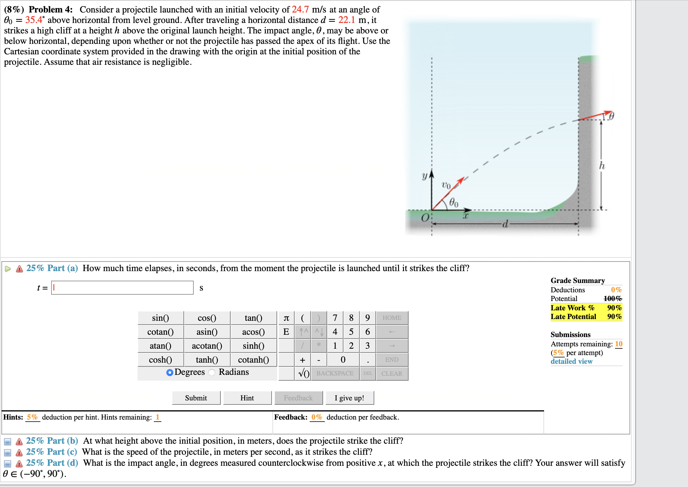 Solved (8\%) Problem 4: Consider A Projectile Launched With | Chegg.com