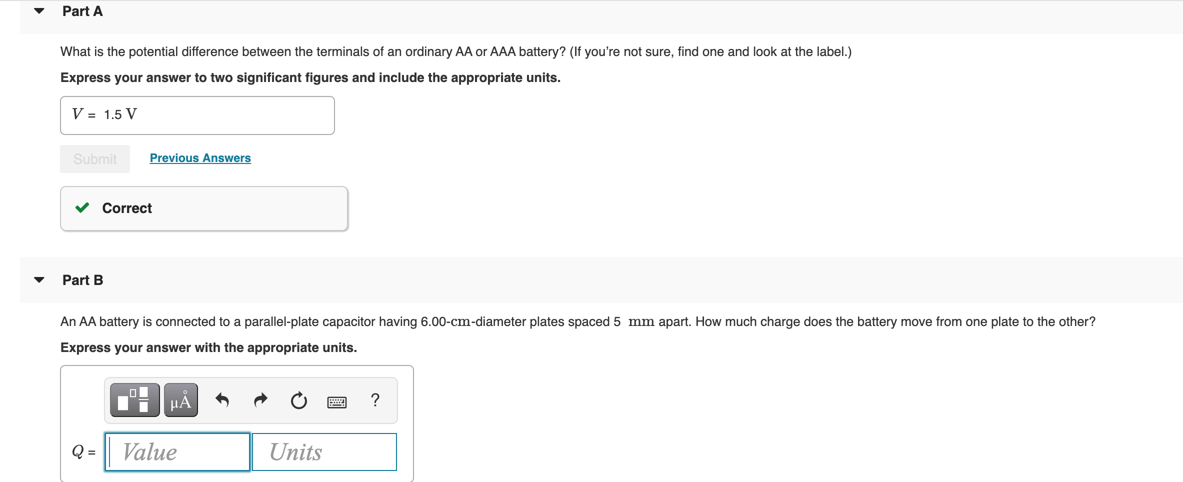 Solved Part A What is the potential difference between the | Chegg.com