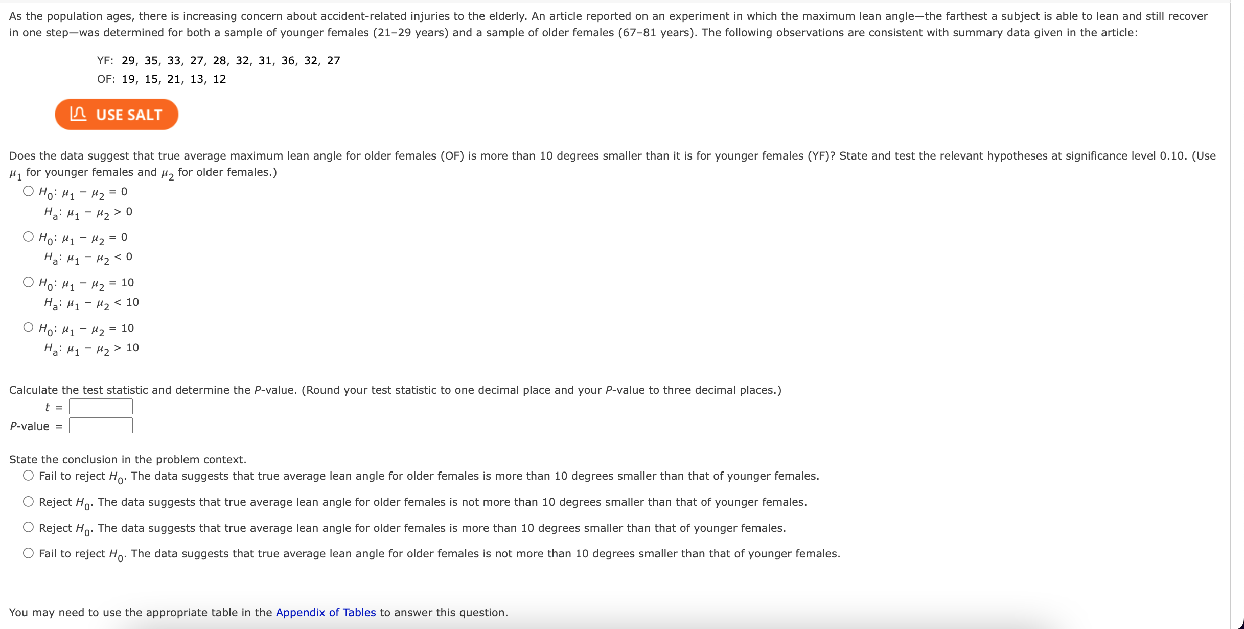 Solved YF: 29,35,33,27,28,32,31,36,32,27 OF: 19,15,21,13,12 | Chegg.com