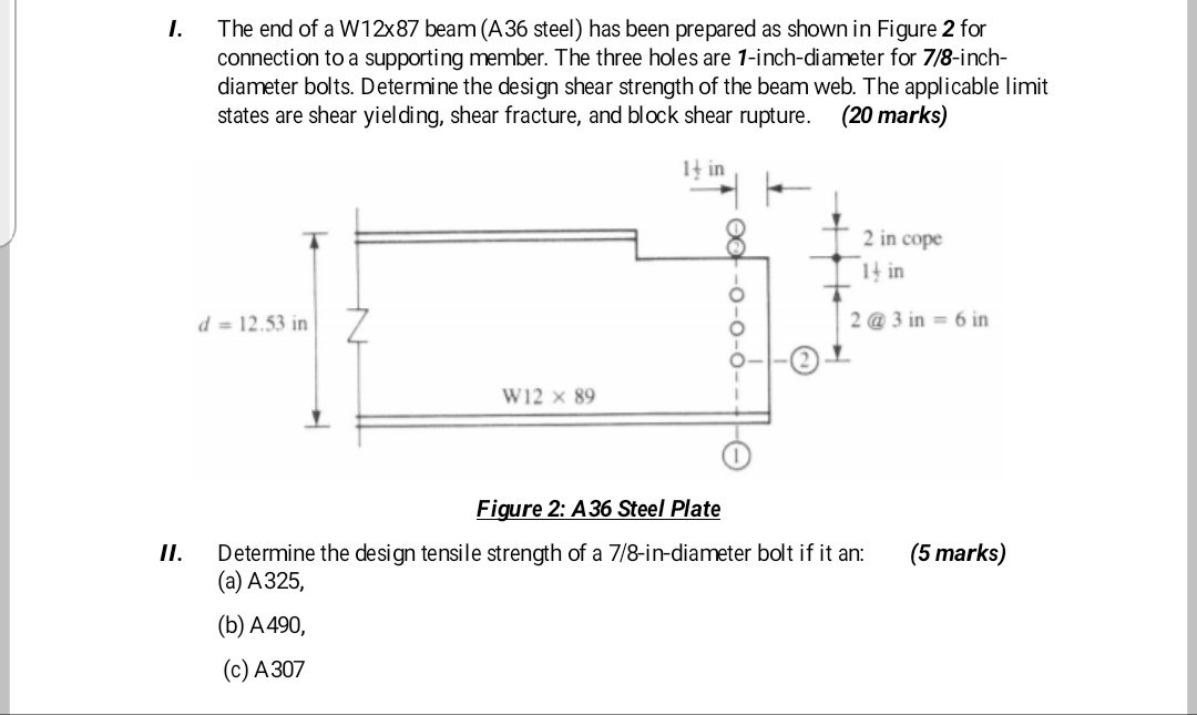 1. The end of a W12x87 beam (A36 steel) has been | Chegg.com