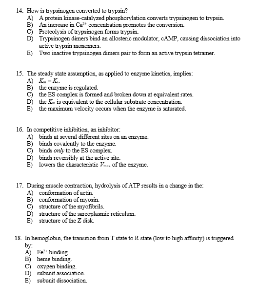 Solved 14. How is trypsinogen converted to trypsin? A) A