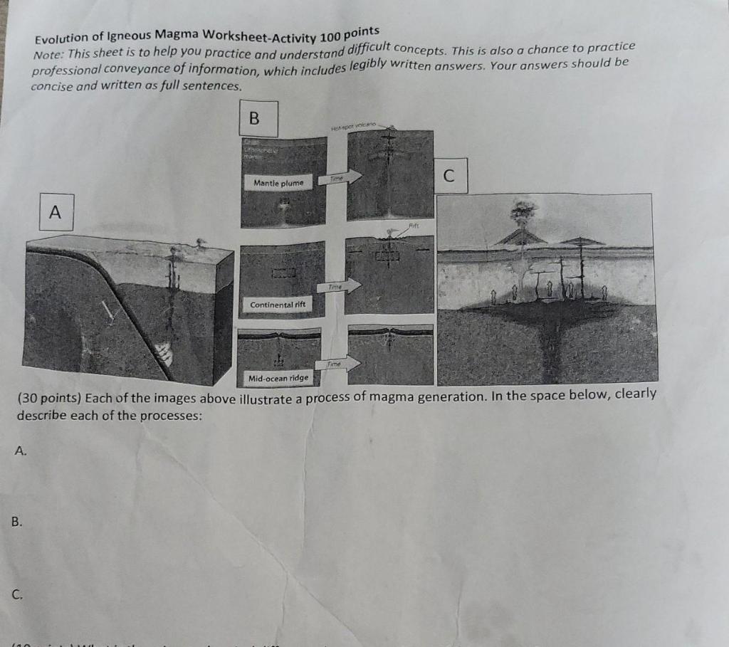 Solved Evolution of Igneous Magma Worksheet-Activity 100 | Chegg.com