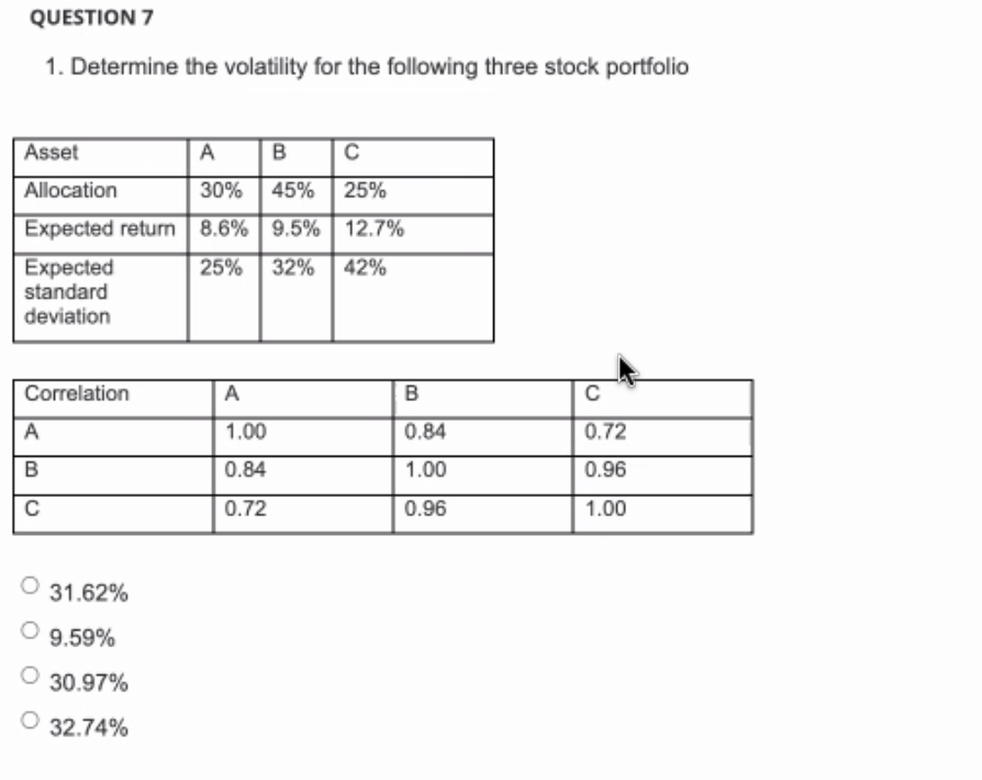 Solved QUESTION 7 1. Determine The Volatility For The | Chegg.com