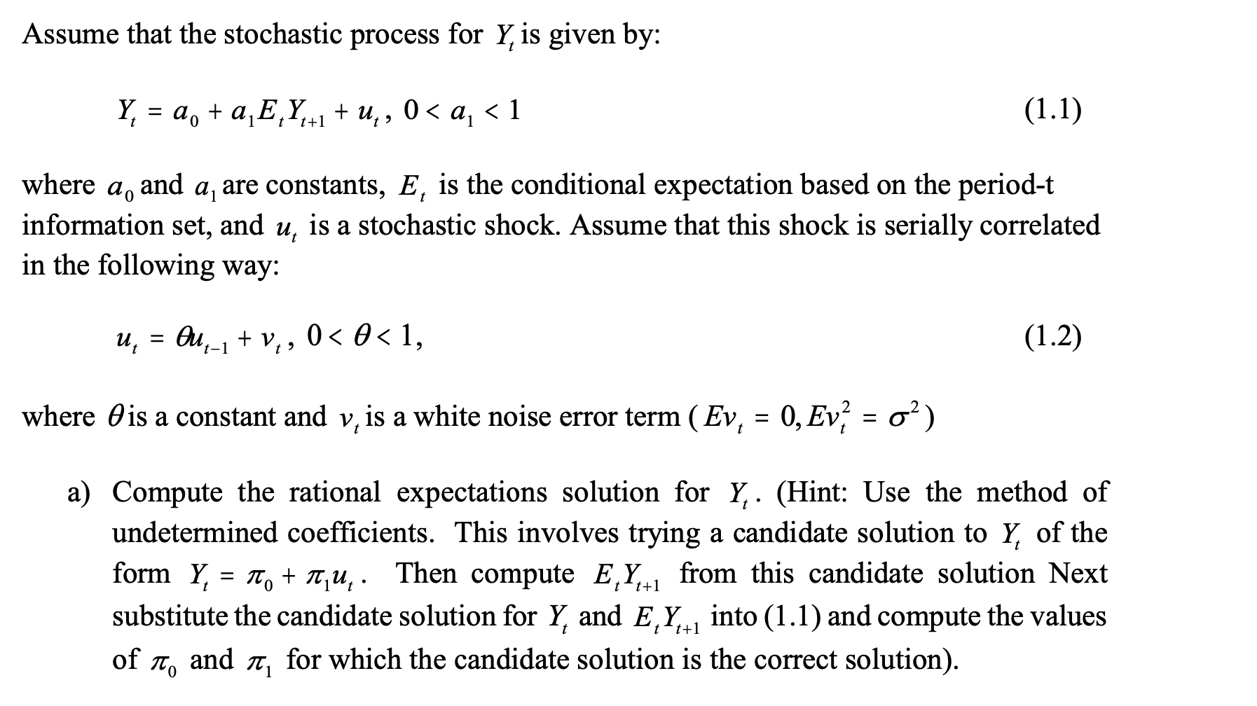 Assume that the stochastic process for Yt is given | Chegg.com