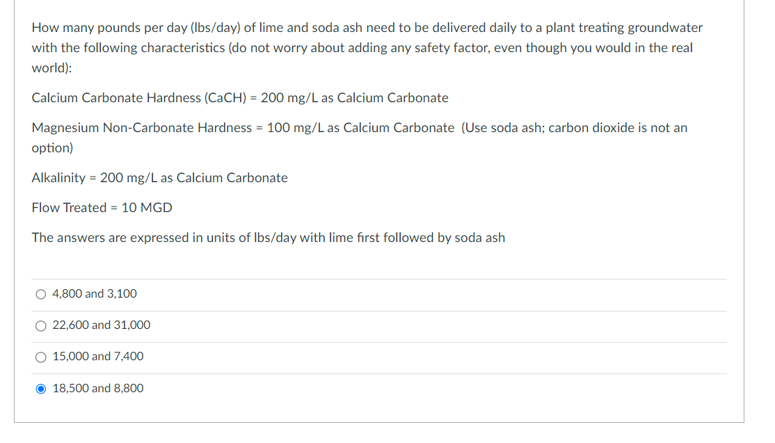 How many pounds per day (Ibs/day) of lime and soda