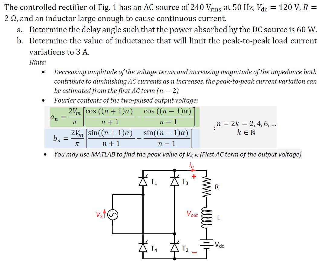 Solved The controlled rectifier of Fig. 1 has an AC source | Chegg.com