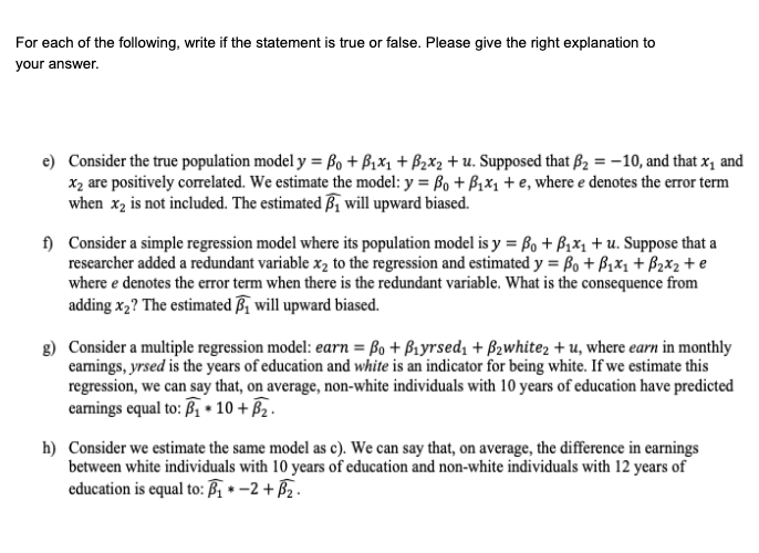 For Each Of The Following Write If The Statement Chegg Com