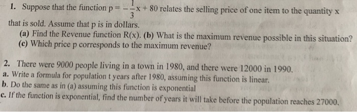 Solved 1. Suppose that the function p x+80 relates the | Chegg.com