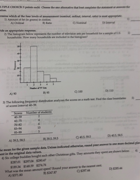 Solved LTIPLE CHOICE S points each) Choose the one | Chegg.com