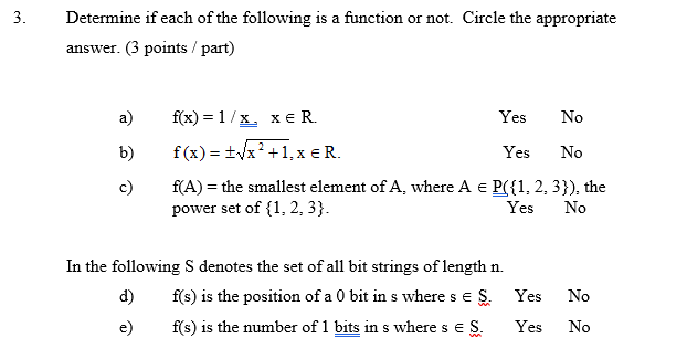 Solved 3 Determine If Each Of The Following Is A Functio Chegg Com