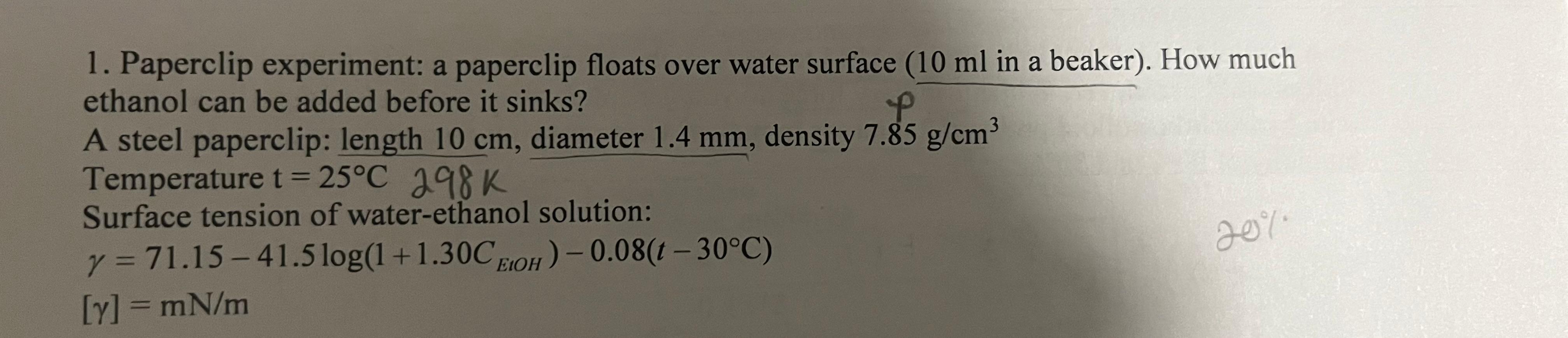 Solved 1. Paperclip experiment a paperclip floats over