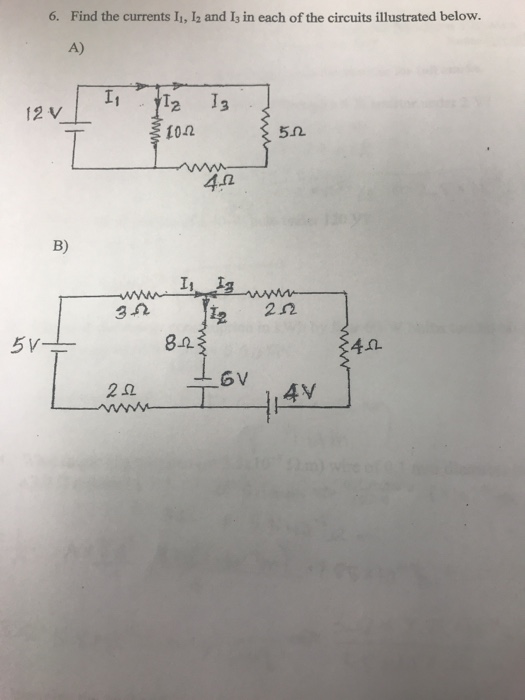 Solved 6. Find the currents I1, 12 and Is in each of the | Chegg.com