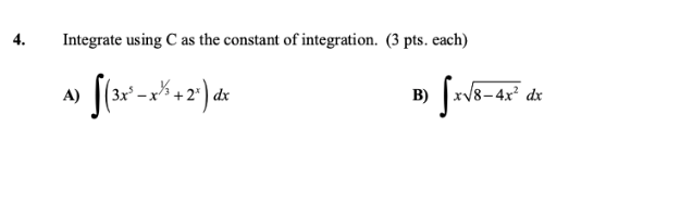 Solved 4. Integrate using as the constant of integration. (3 | Chegg.com