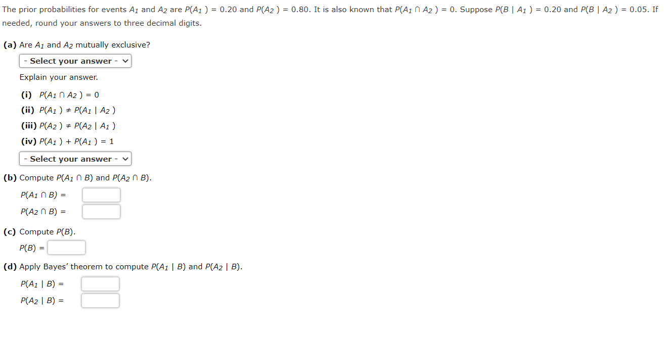 Solved The Prior Probabilities For Events A₁ And A2 Are | Chegg.com