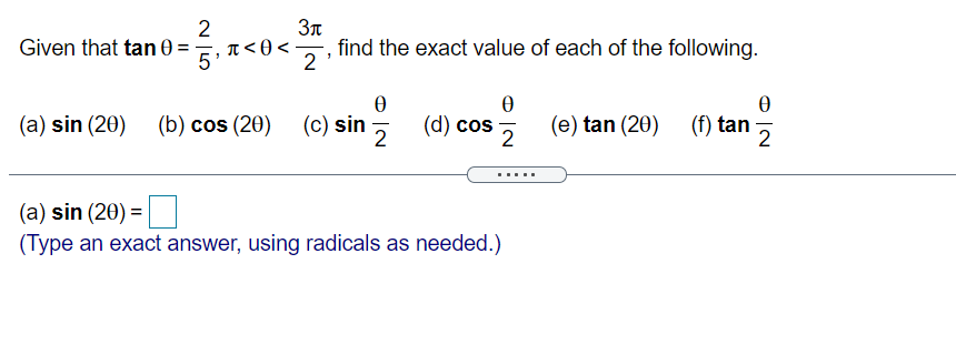 Solved 31 2 Given that tan 0 = 5