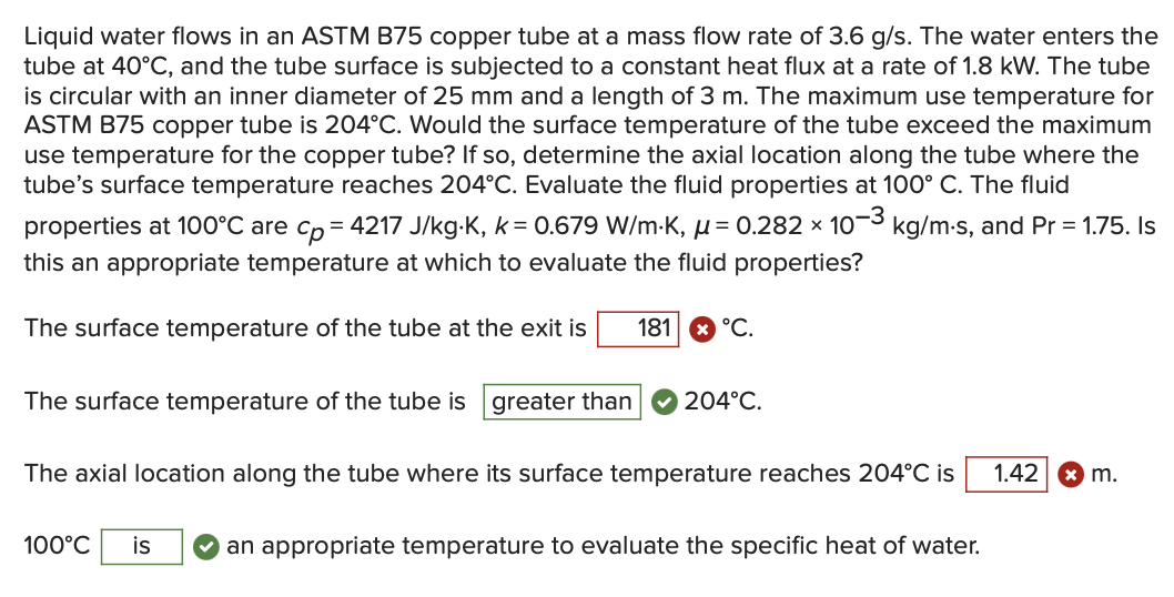 Solved Liquid water flows in an ASTM B75 copper tube at a | Chegg.com