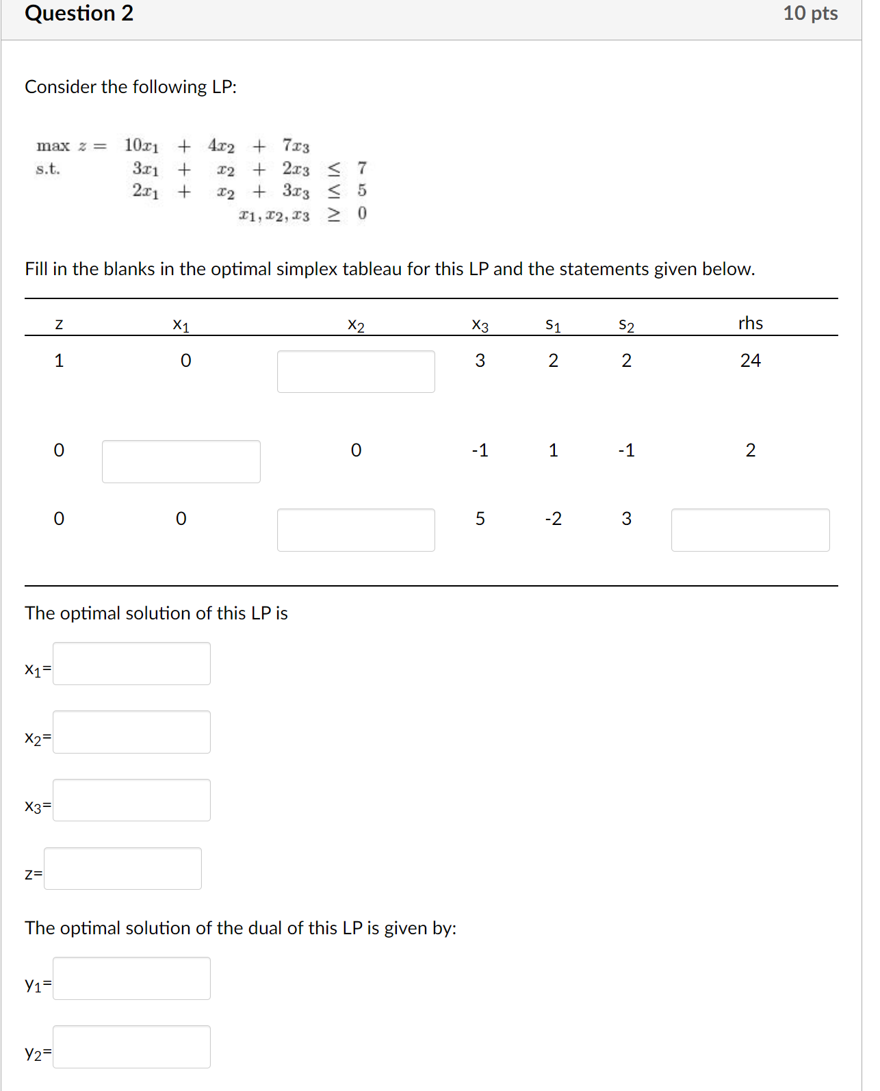 Solved Consider the following LP: maxz=10x1+4x2+7x3 s.t. | Chegg.com