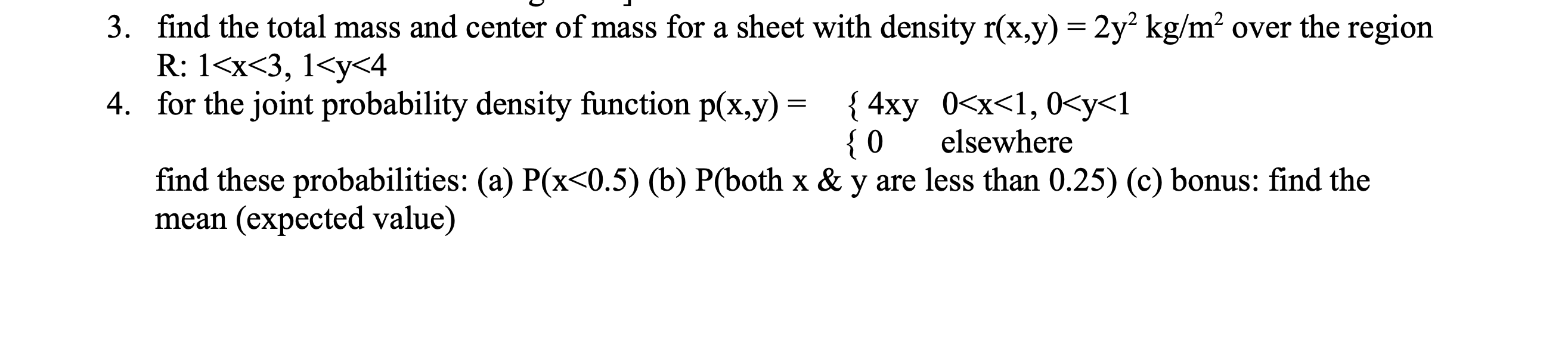Solved 3. find the total mass and center of mass for a sheet | Chegg.com